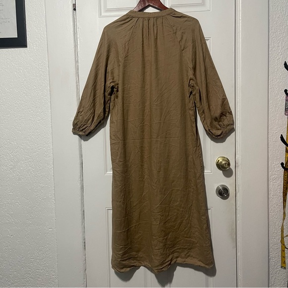Zara Tan Boho Oversized Linen Midi Dress Size M - Picture 9 of 14